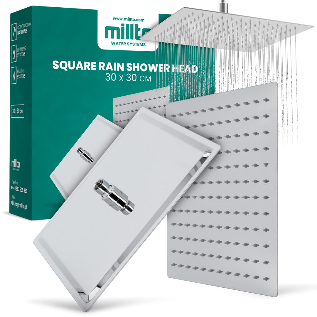 Millto™ Quadratische Edelstahl Duschkopf Regendusche 30x30 cm XXL | Regenduschkopf Gross 12 Zoll Bra