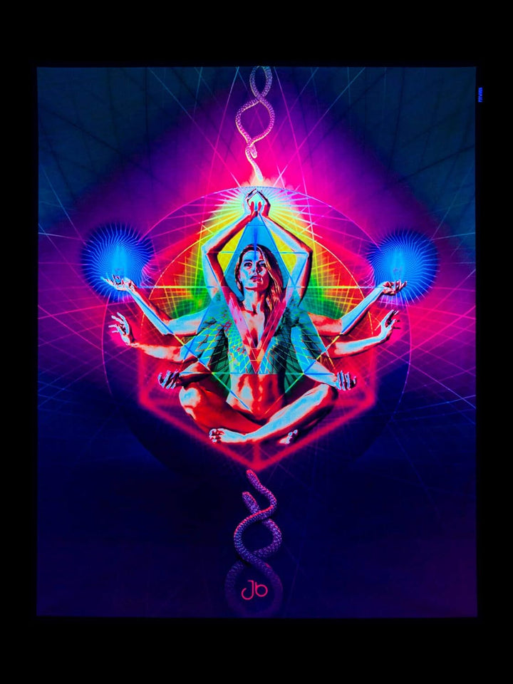 PSYWORK Schwarzlicht Stoffposter Neon | Resonance | 1,10 x 1,37m | UV-aktiv | fluoreszierend | Wandb