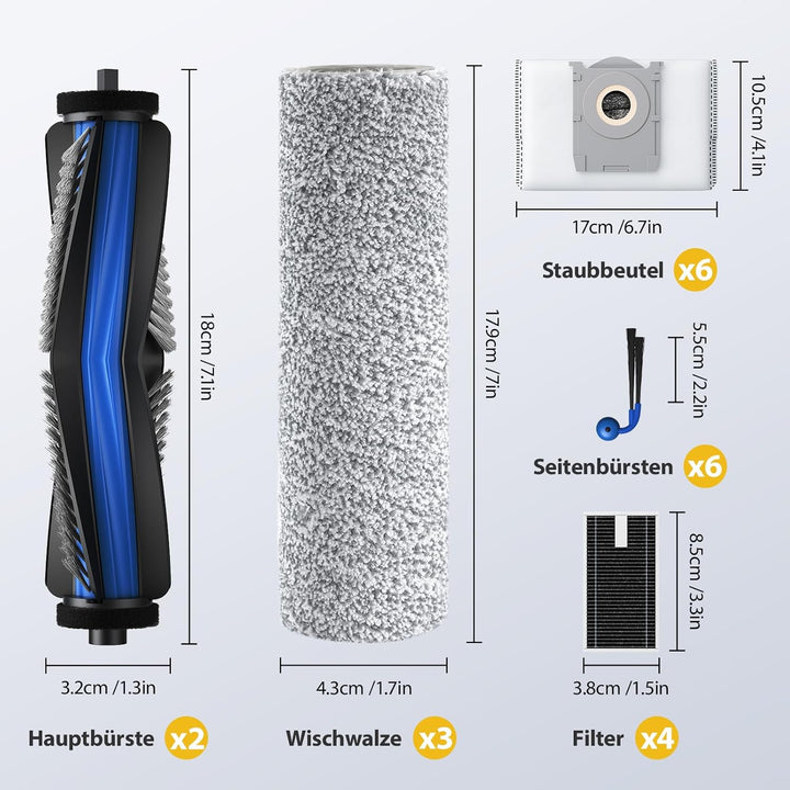 23 Stück Zubehör für ECOVACS DEEBOT X9 PRO Omni Saugroboter,Ersatzteile mit 2 Hauptbürste, 6 Staubbe