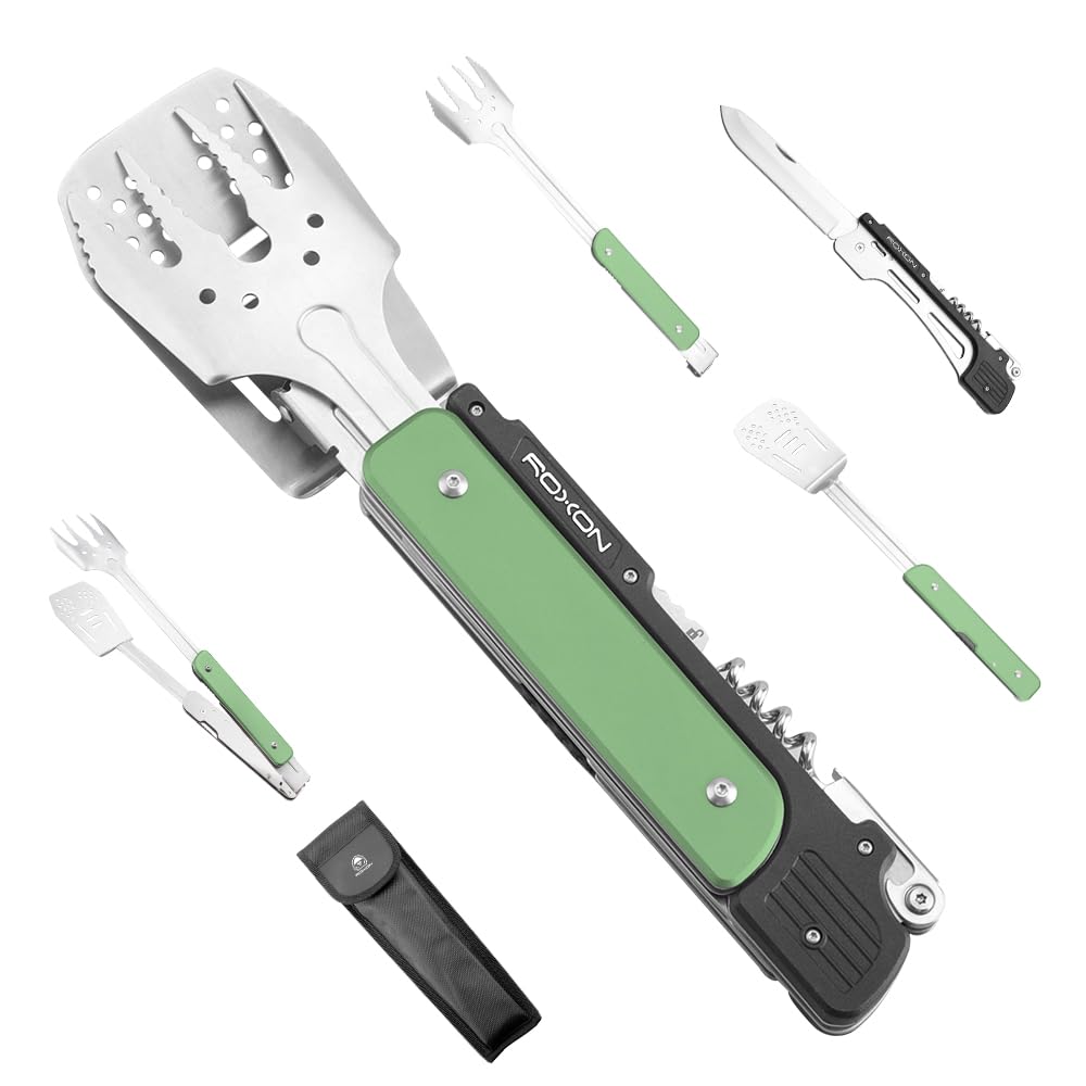ROXON S601 14" 6 in 1 MBT3 Folding Grill Utensils Set Fork Spatula Grilling Knife Tongs Opener for B