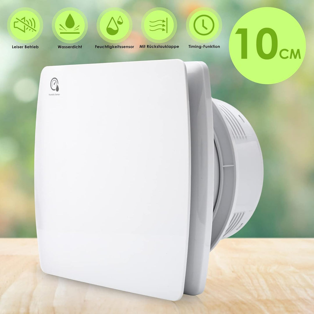 Herrselsam Badlüfter 100mm mit Feuchtigkeitssensor und Rückstauklappe timer, Badezimmerlüfter Wohnra