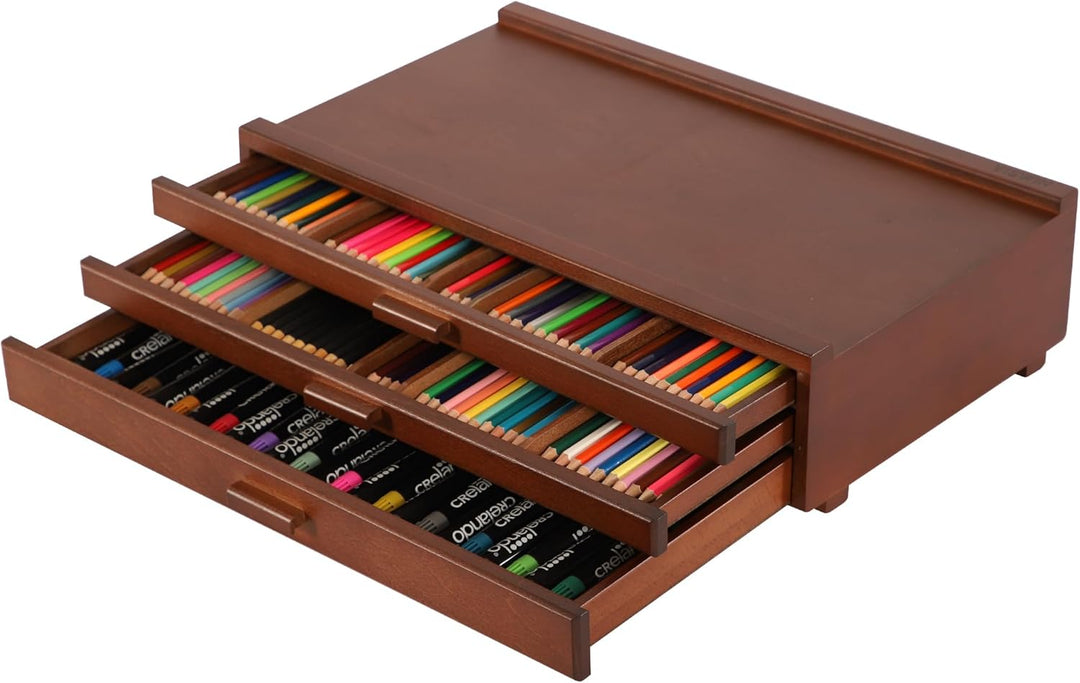 VISWIN 3-Schublade Holz Artist Supply Storage Box mit abnehmbaren Trennwänden, Premium Buche Holz Ar