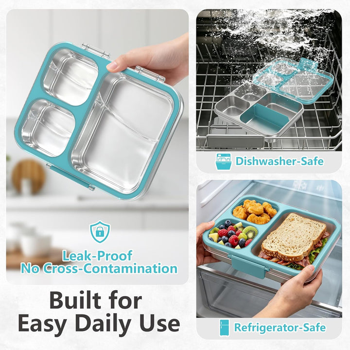VITONIS Edelstahl Brotdose Lunchbox mit 3 Fächern mit Tritan-Deckel, 1000ml Metall Bento Lunch Box K