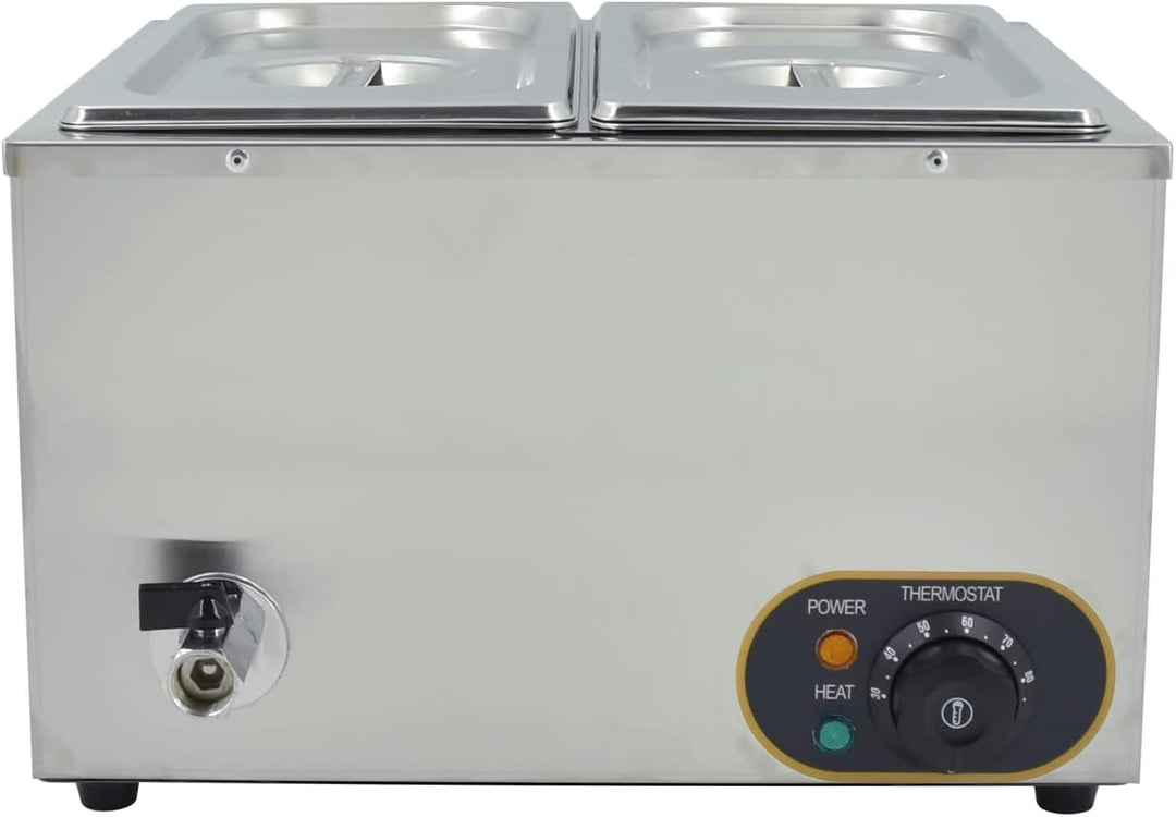 Elektrische Speisenwärmer Bain Marie Gastro GN-Behältern 1/3 * 2 Warmhalter Edelstahl mit Ablaufhahn