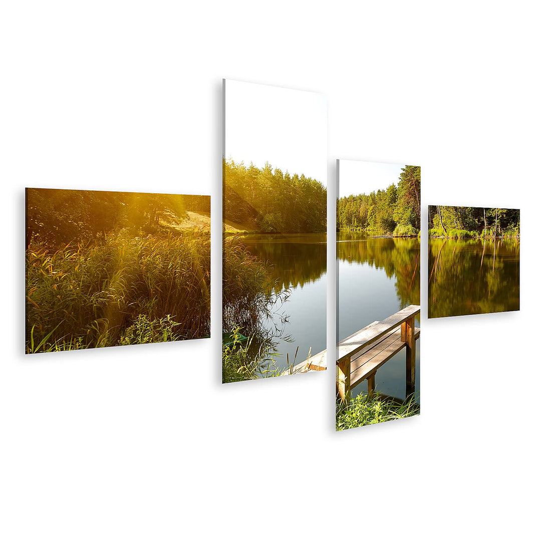 islandburner Bild auf Leinwand Sommerlandschaft Waldsee Sonnenstrahlen Bilder Wandbilder Poster Lein