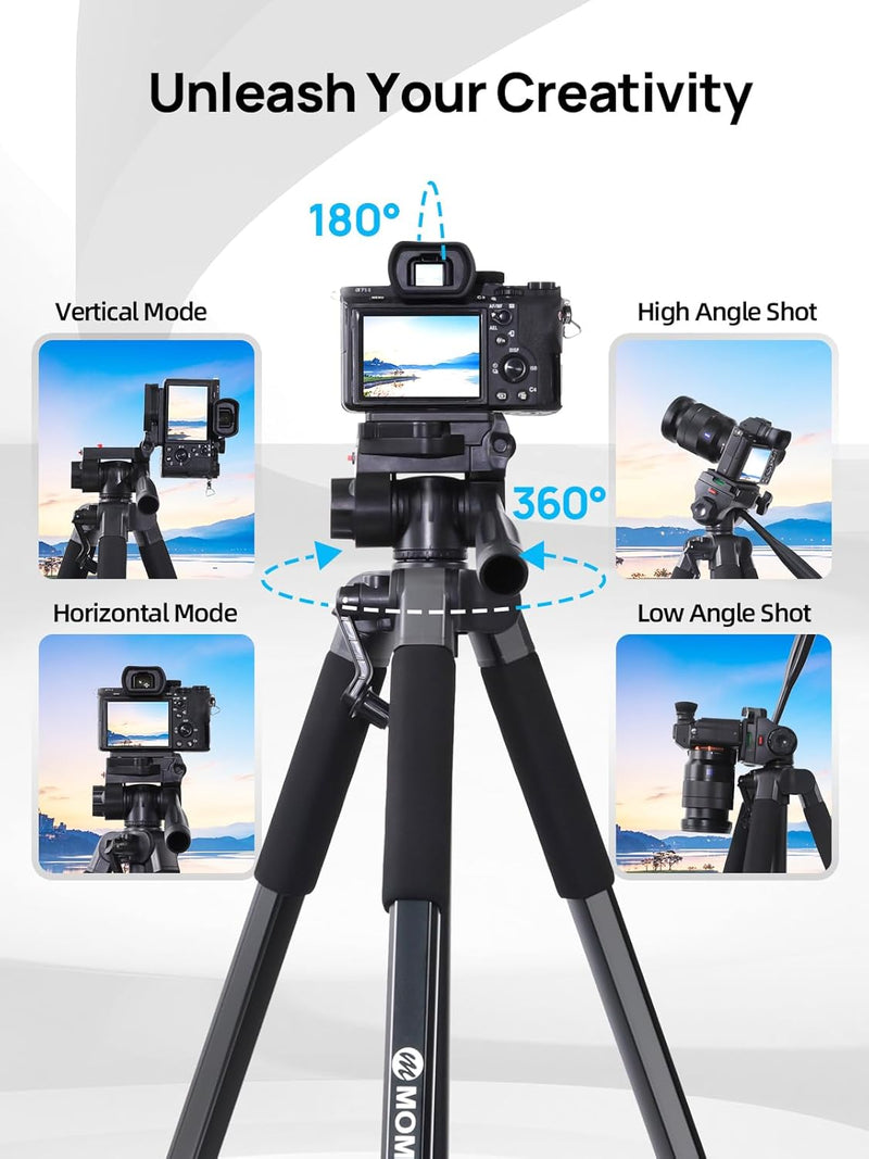 Moman Stativ Kamera, TP71T Aluminium Dreibeinstative mit Kopf 180cm Höhe DSLR Fotostativ Maximale Tr