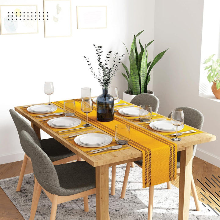 Encasa Homes Esszimmer-Set (6 Tischsets + 1 Tischläufer) | Leiter gelb | Fein gerippte Baumwolle | M
