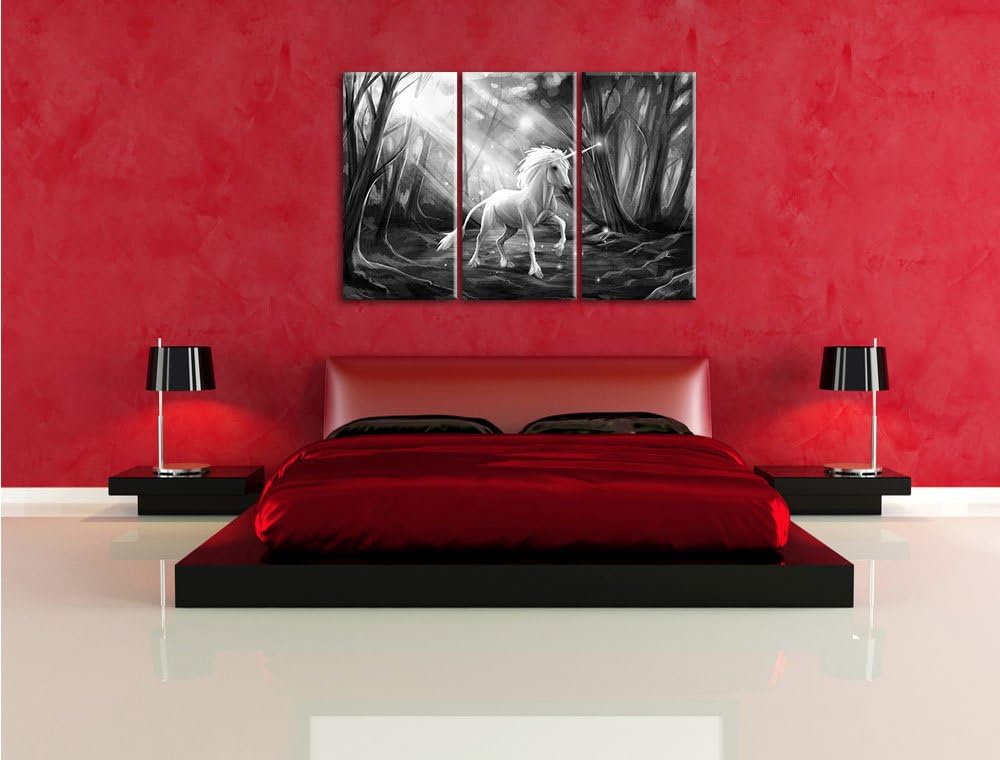 Pixxprint Einhorn im Märchenwald als Leinwandbild/Grösse: 3 Teilig (120x80) / Wandbild/Kunstdruck/fe