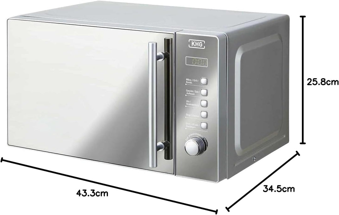 KHG Mikrowelle MW-20GSD mit Grill 20l aus Edelstahl, schimmert je nach Lichtreflex schwarz oder silb