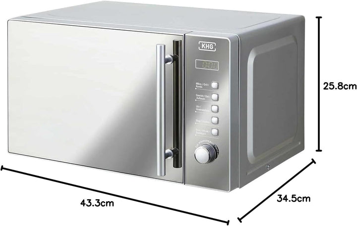 KHG Mikrowelle MW-20GSD mit Grill 20l aus Edelstahl, schimmert je nach Lichtreflex schwarz oder silb