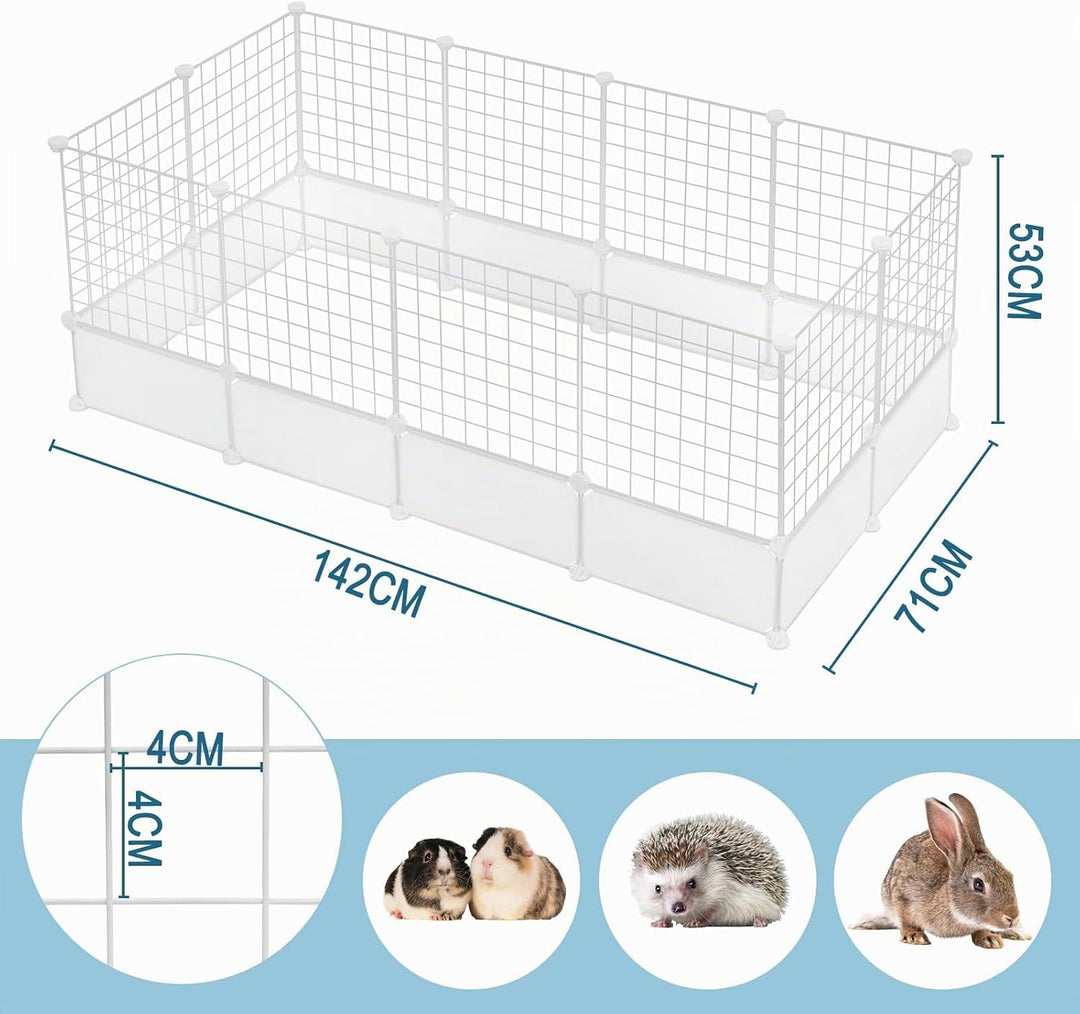 EUGAD Freigehege für Kaninchen, Freilaufgehege Kaninchen, Meerschweinchen Gehege, Weiss BHT 142x53x7