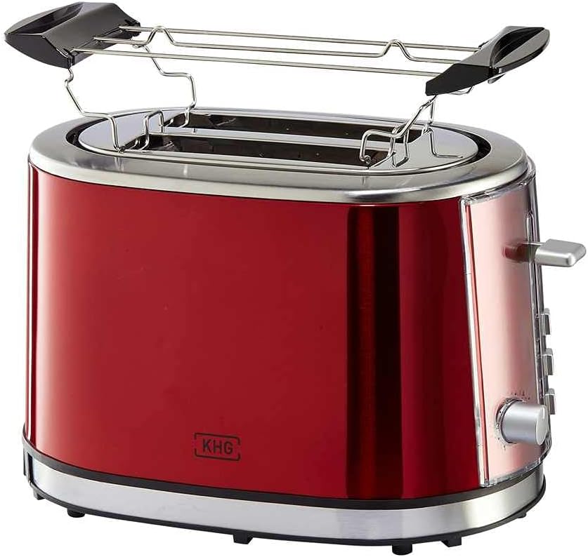 KHG Toaster TO-852 MRE | Toaster 2 Scheiben Rot 850 W | mit Brötchenaufsatz, 6 Röstgradstufen mit Br
