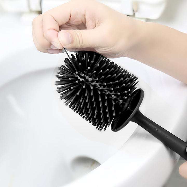 WC Bürste mit Halter Silikon Toilettenbürste Set Langer Stiel klobürste und Automatisches Schliessen