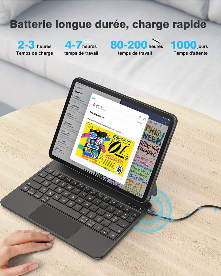 TECURS Tastatur Schutzhülle AZERTY für iPad Air 5 2022/Air 4 2020 10,9 Zoll mit Trackpad für iPad Pr