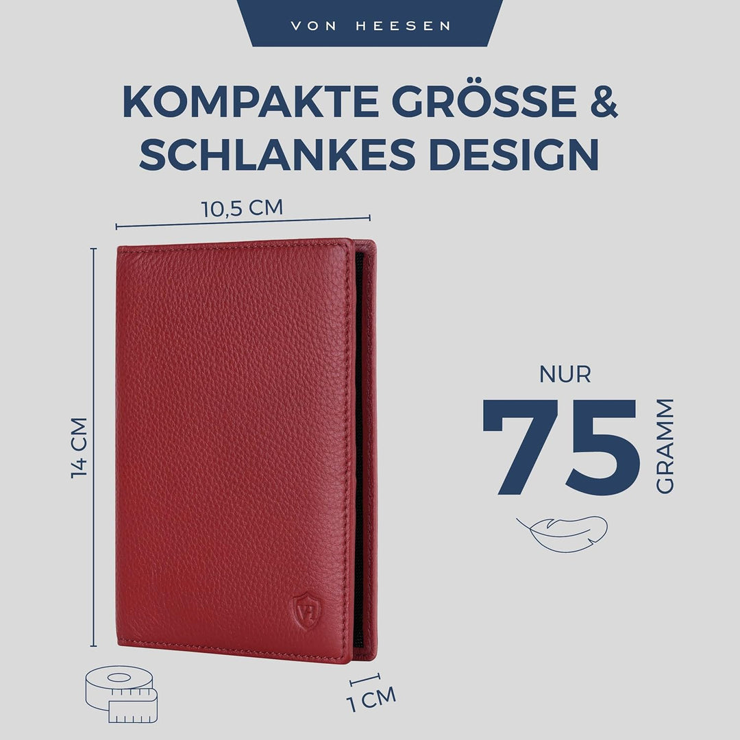 VON HEESEN® Reisepasshülle Leder Etui mit RFID-Schutz - Passhülle Passport Reisepass Mappe Hülle Org
