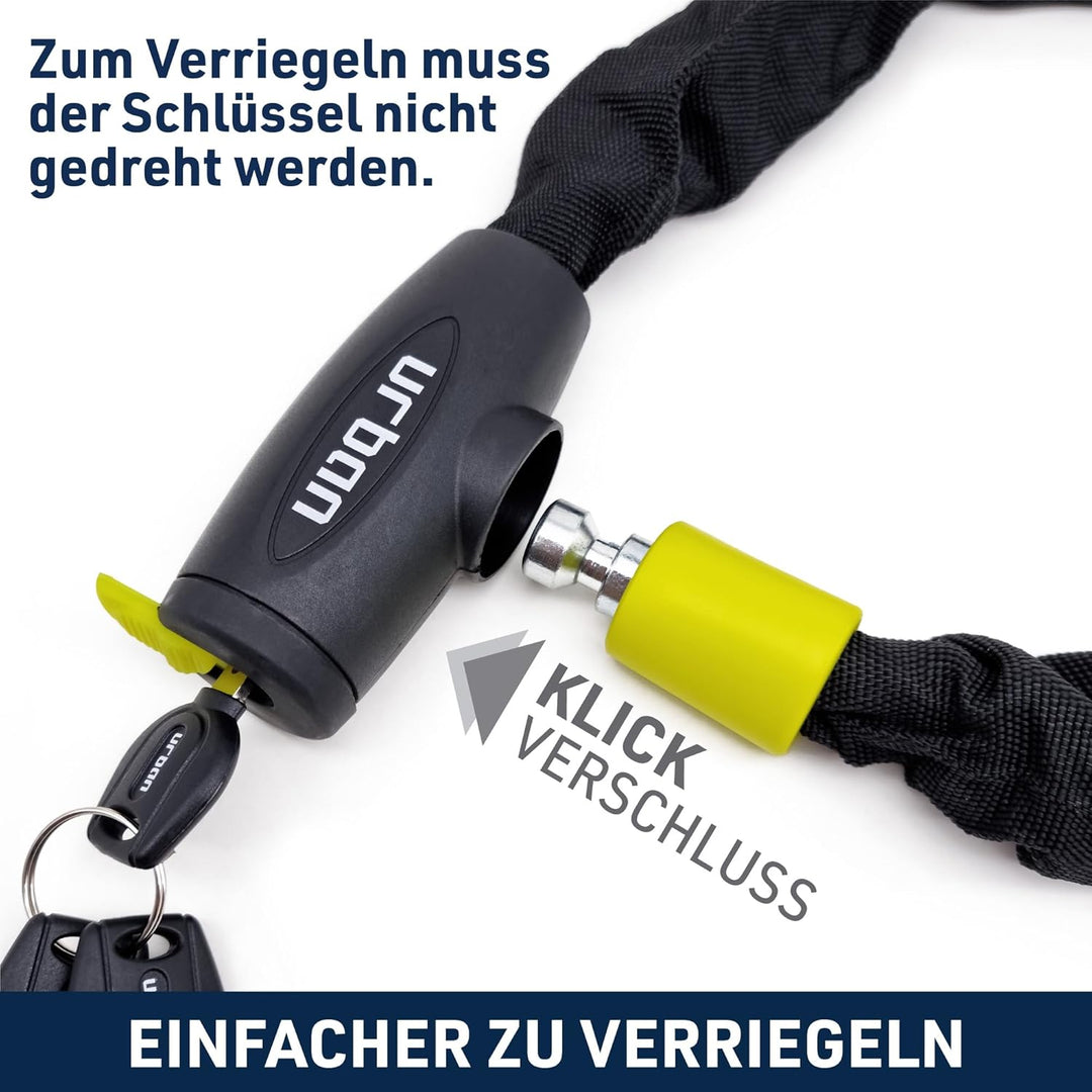 URBAN XK120 Anti-Diebstahl Kette Vorhängeschloss Gehärteter Stahl Scooter und Fahrrad, leicht 120 cm
