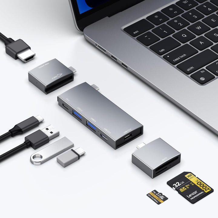 USB Hub for MacBook, USB-C Hub 7-in-2, for Thunderbolt 4 Port, 4K 60Hz HDMI, 2 USB C, 2 USB A Data P