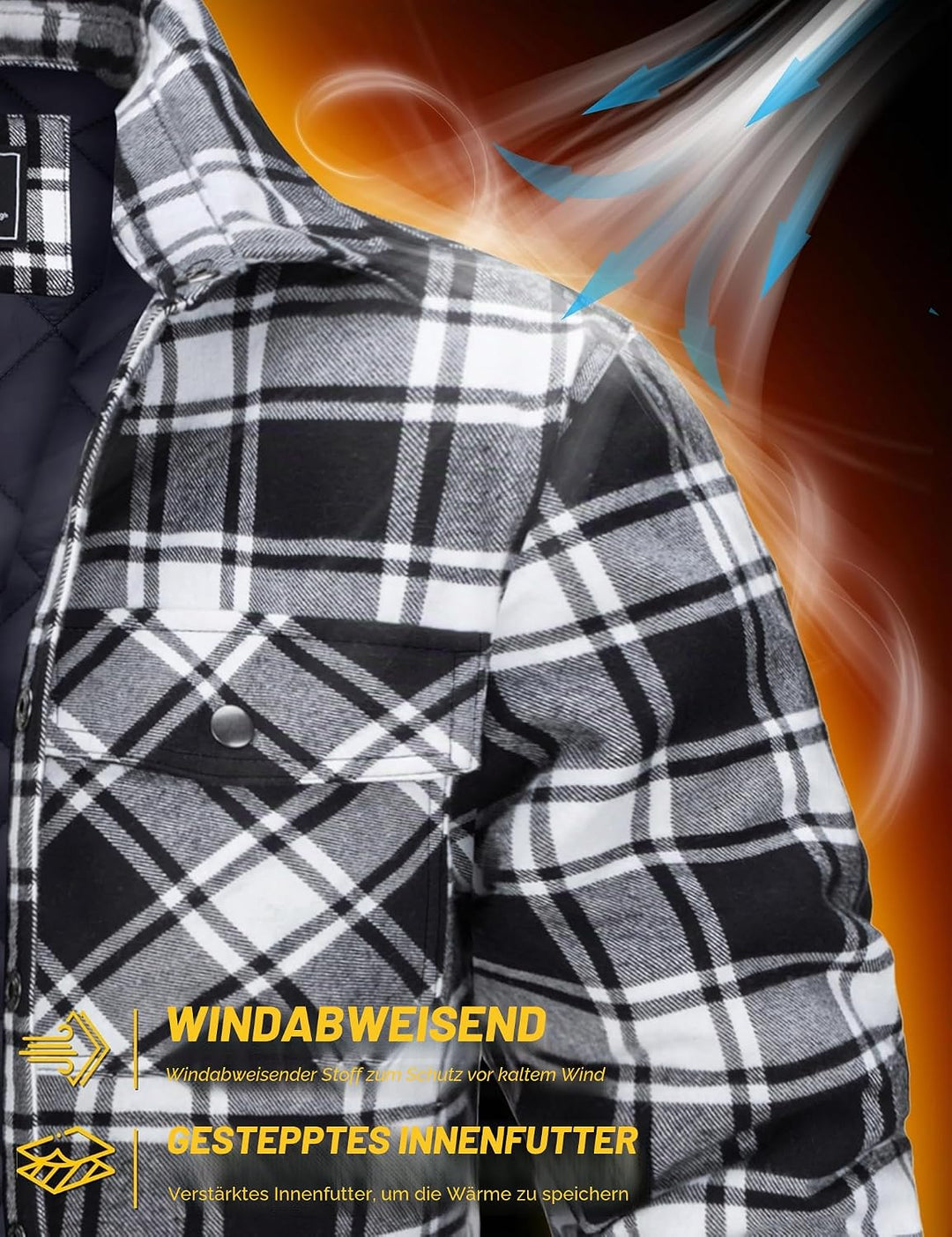 TACVASEN Herren Karierte Hemdjacke Flanellhemd Holzfällerhemd Thermohemd Jacke M Schwarz, M Schwarz