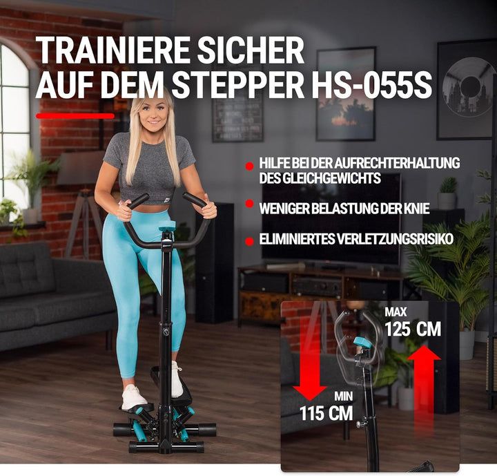 Hop-Sport Swing Side Stepper HS-055S mit verstellbarem Haltegriff Trainingsbändern Computer verstell