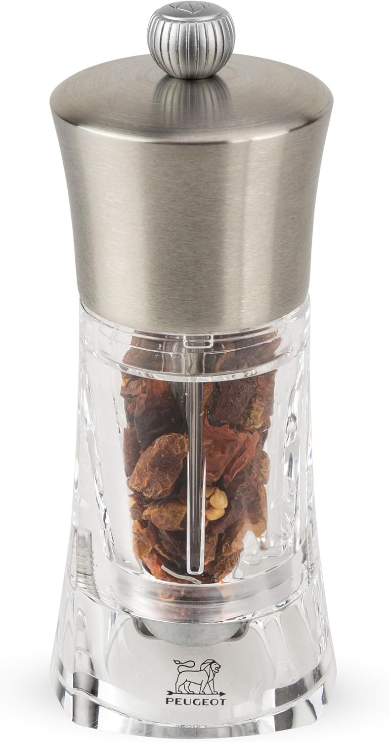 Peugeot P29050 Ouessant Manuelle Chilimühle, Höhe: 14 cm, Edelstahl/Acryl, Transparent, 29050, Chili
