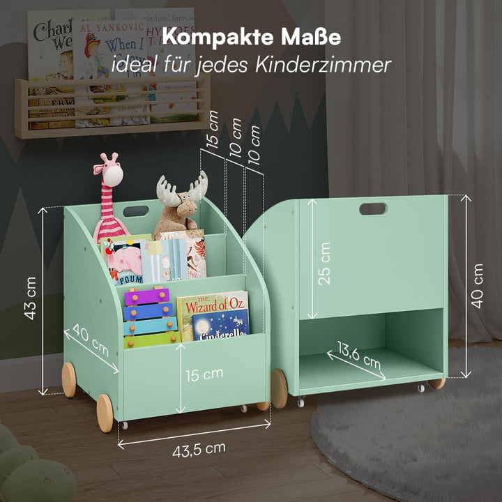 Bellabino Towy Kinderregal – Kinder Bücherregal mit 3 Fächern – Montessori Regal Mintgrün - Aufbewah