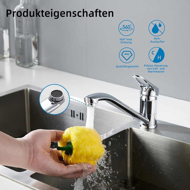 BELZ Küchenarmatur Wasserhahn, 360° Drehbare Einhebelmischer Mischbatterie, mit Keramikkartusche & 6