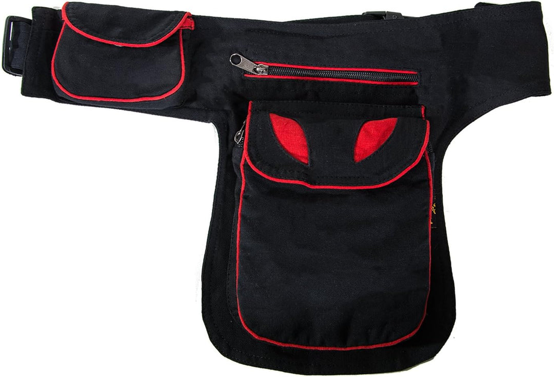 KUNST UND MAGIE Goa Schulter-Bauchtasche Gürteltasche Hippie Psy, Farbe:Schwarz/Rot Schwarz / Rot, S