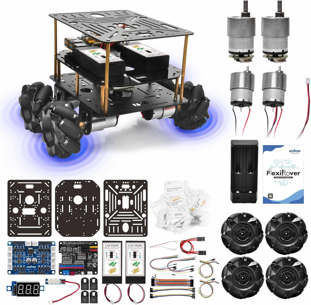 OSOYOO FlexiRover Roboter-Auto-Kit für Raspberry Pi - Kompatibel mit Pi 2/3/4/5, 520 Motoren mit Enc
