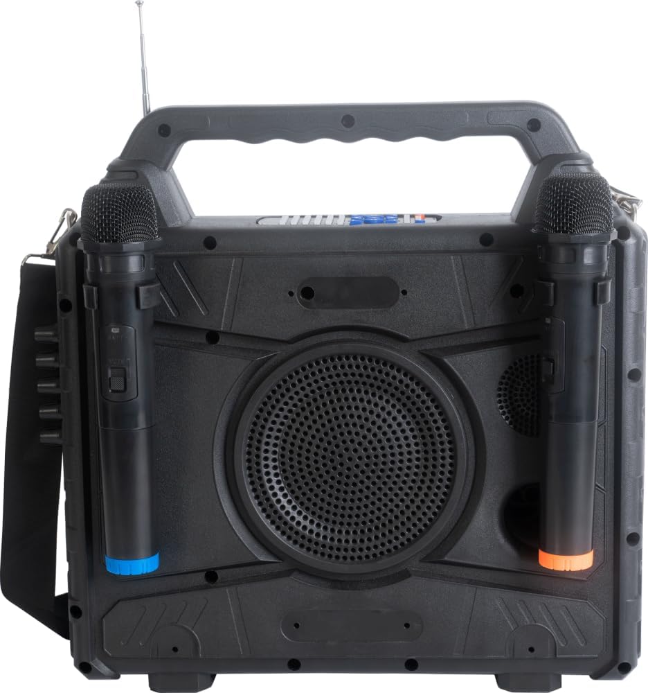 IBIZA KARAVISION tragbarer Karaoke Lautsprecher mit Bildschirm und 2 Funk-Mikrofonen Karaokeanlage P