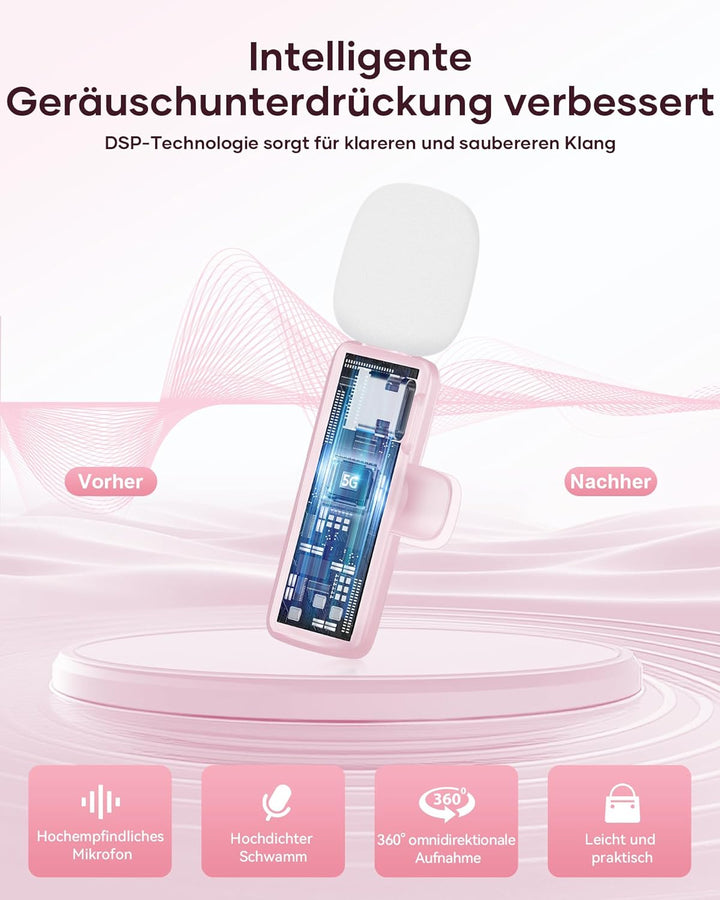 CZOCPOS Kabelloses Lavalier Mikrofon 2er Set, Mini Mikrofon für iPhone, iPad & Android Handy, Mikrof