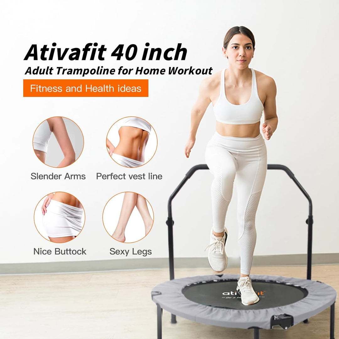 ATIVAFIT 102cm Faltbarer Trampolin mit verstellbarem Schaumstoffgriff Indoor für Erwachsene Ideal fü
