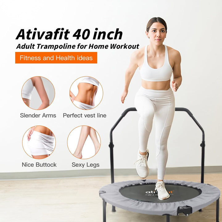 ATIVAFIT 102cm Faltbarer Trampolin mit verstellbarem Schaumstoffgriff Indoor für Erwachsene Ideal fü