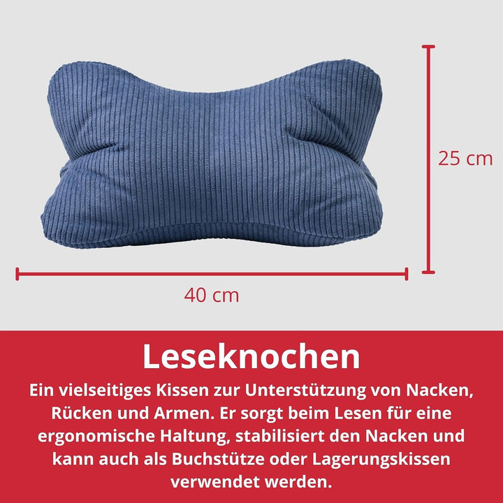 liebling Cord Lesekissen für Bett und Sofa, Bücherkissen, Lesehilfe, 40x25 cm, Leseknochen, Serie Ve