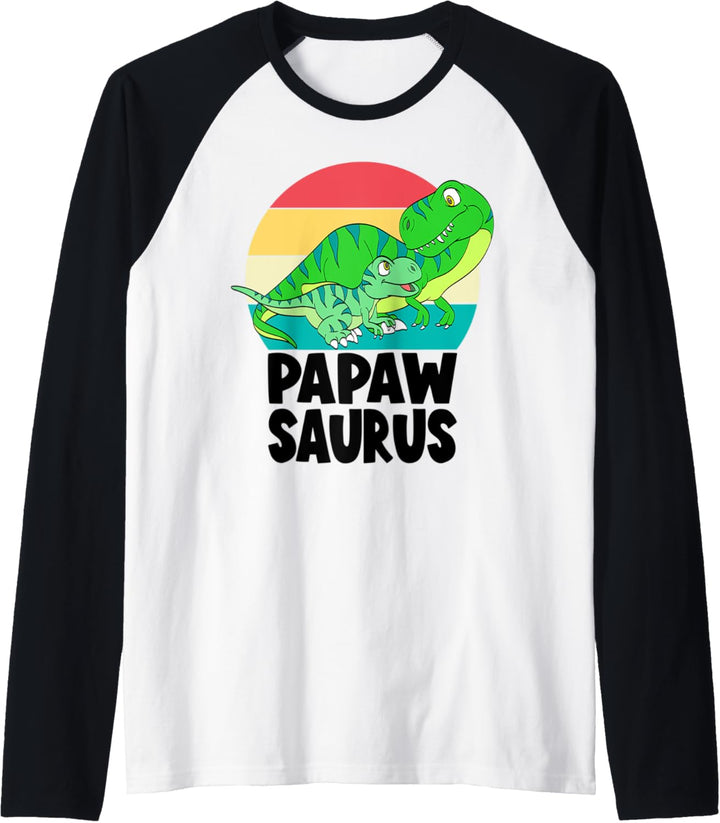 Papaw Dad Dinosaur Papawsaurus T-Rex Sunset Family Matching Raglan