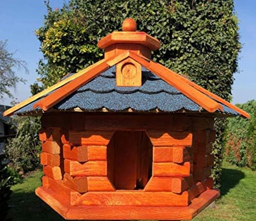 DARLUX Handgefertigtes Sechseck Vogelhaus aus Holz wetterfest M - XL mit und ohne Ständer I Futterha