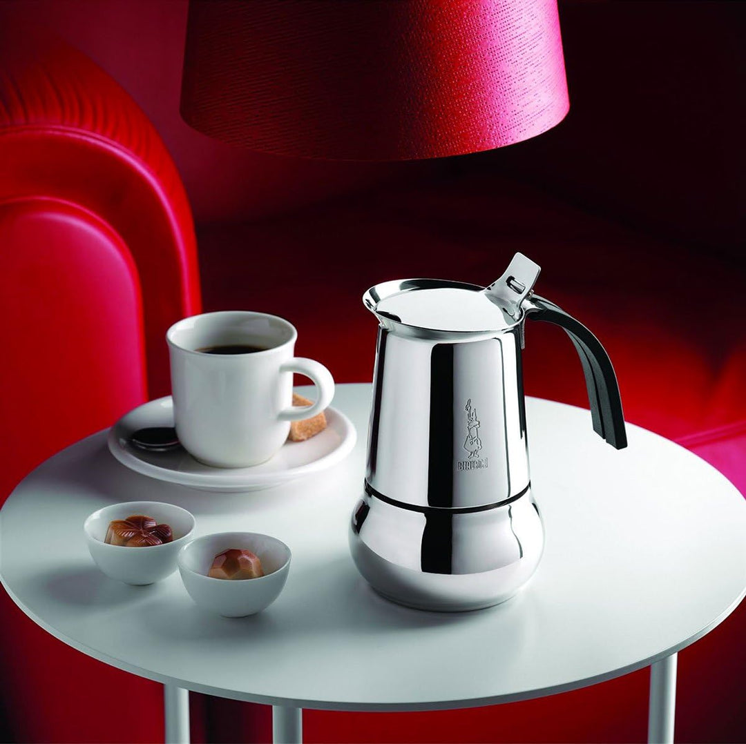 Bialetti Kitty Kaffeekocher mit Induktionboden, Edelstahl, Silber, 10 Tassen