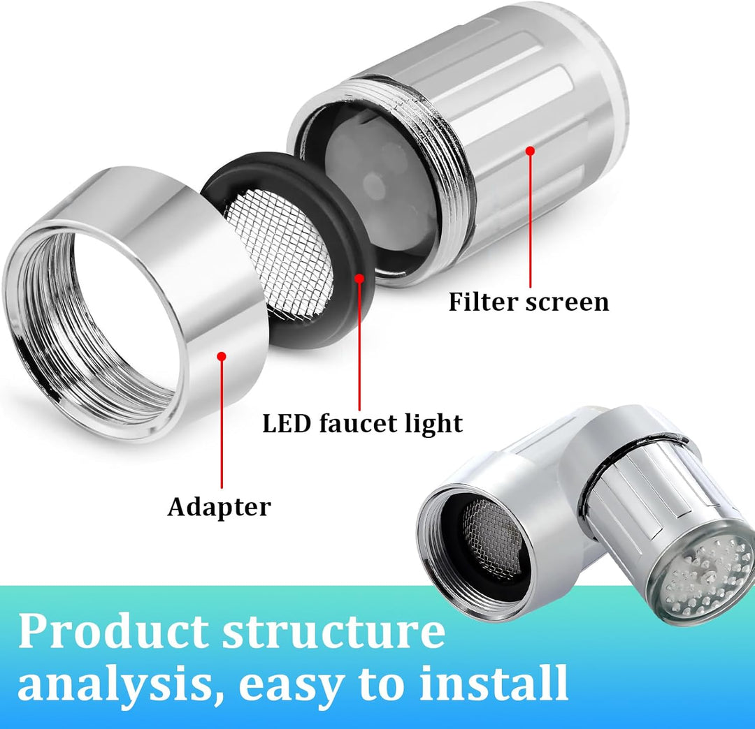 LED Wasserhahn,4 Stück LED Leuchtende Dreifarbige Wasserhahn,Licht Wasserstrahl Farbwechsel Wasserha