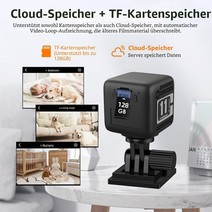 XNJ Mini Kamera, 4K HD WLAN Überwachungskamera innen mit 1600mAh Akku für Lange Laufzeit,Bewegungsme