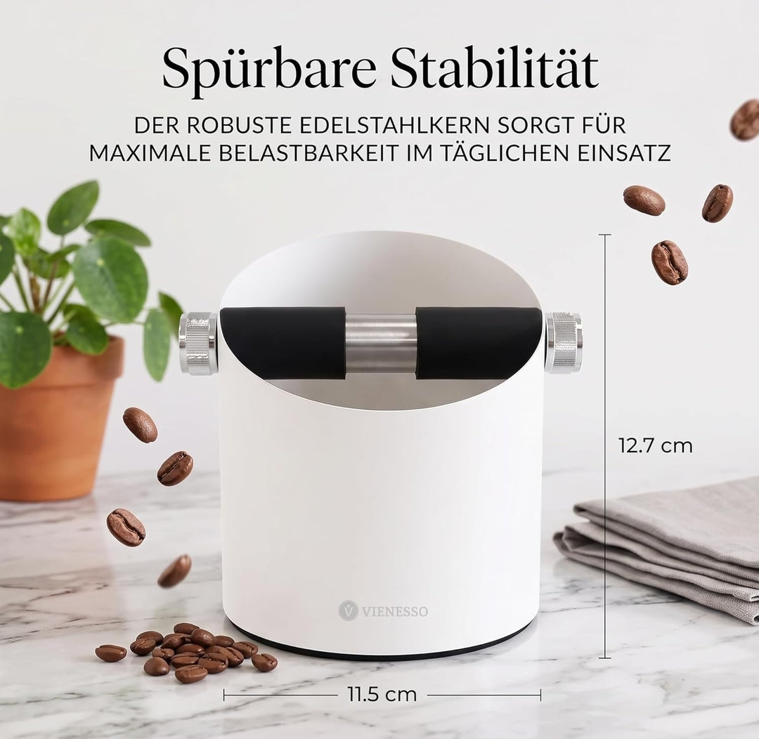 NEU: VIENESSO Abschlagbehälter Edelstahl mit abnehmbarer Abklopfstange – Siebträger Abschlagbox für