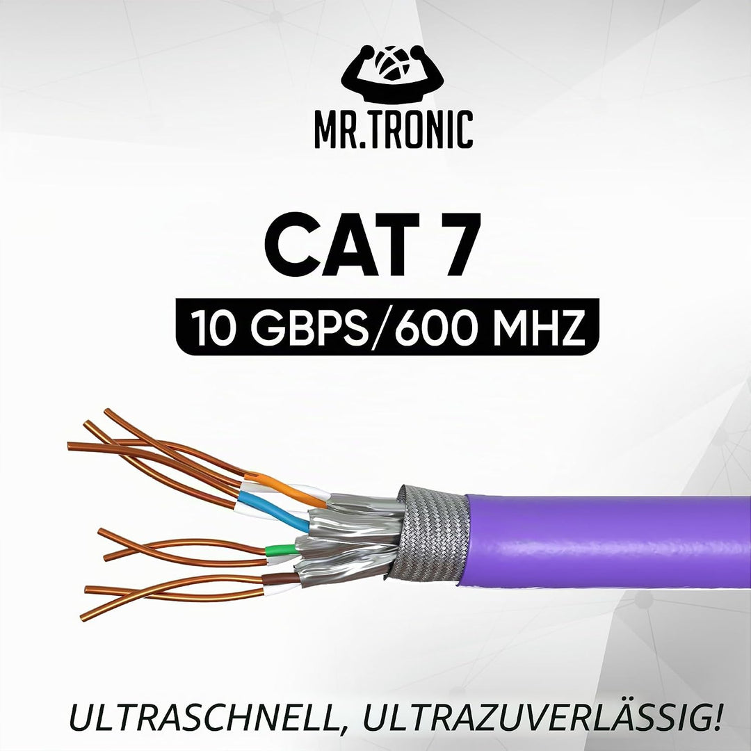 Mr. Tronic 25m Ethernet Netzwerkkabel Cat 7, 100% Reines Kupfer LAN Netzwerkkabel Für Schnelle &amp; Zuv