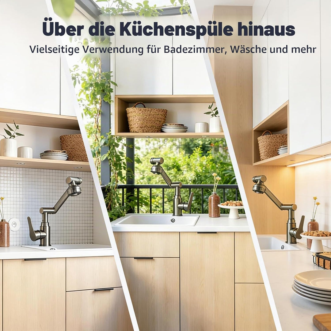 Vorfenster Küchenarmatur Klappbar, Spülarmatur mit 2 Strahlarten Faucet, 1080° Flexibler Mischbatter