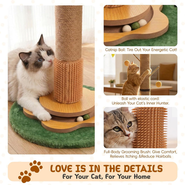 Kratzbaum für Katzen Kratzstamm mit Premium-Sisalseil Kratzsäul interaktiven baumelnden Bällen Spiel