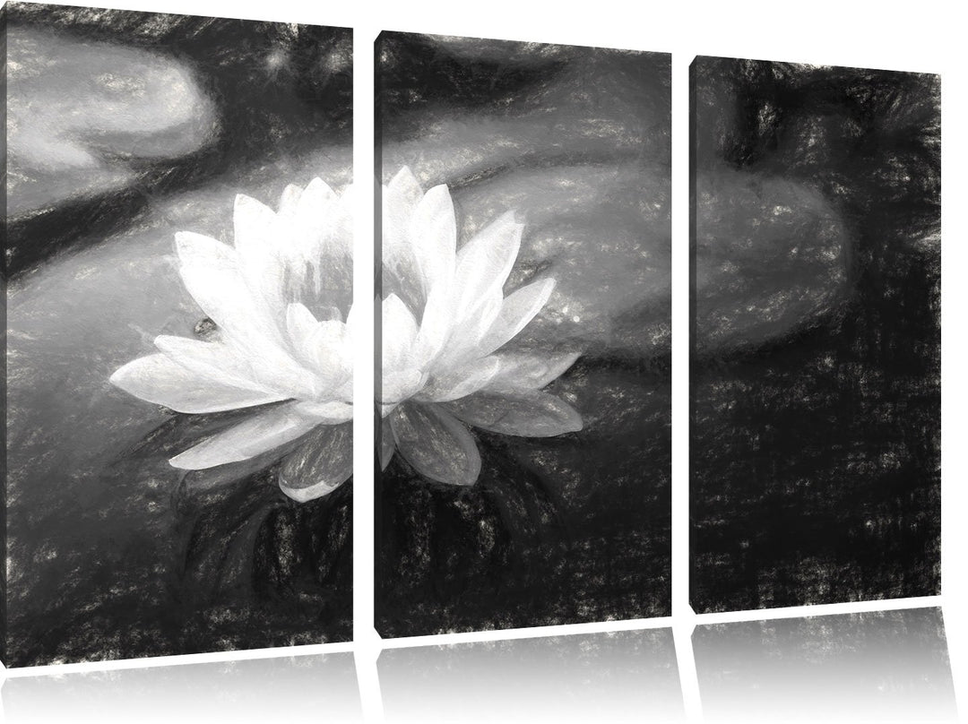 Pixxprint Lotusblume in Teich als Leinwandbild/Grösse: 3 Teilig (120x80 cm) cm/Wandbild/Kunstdruck/f