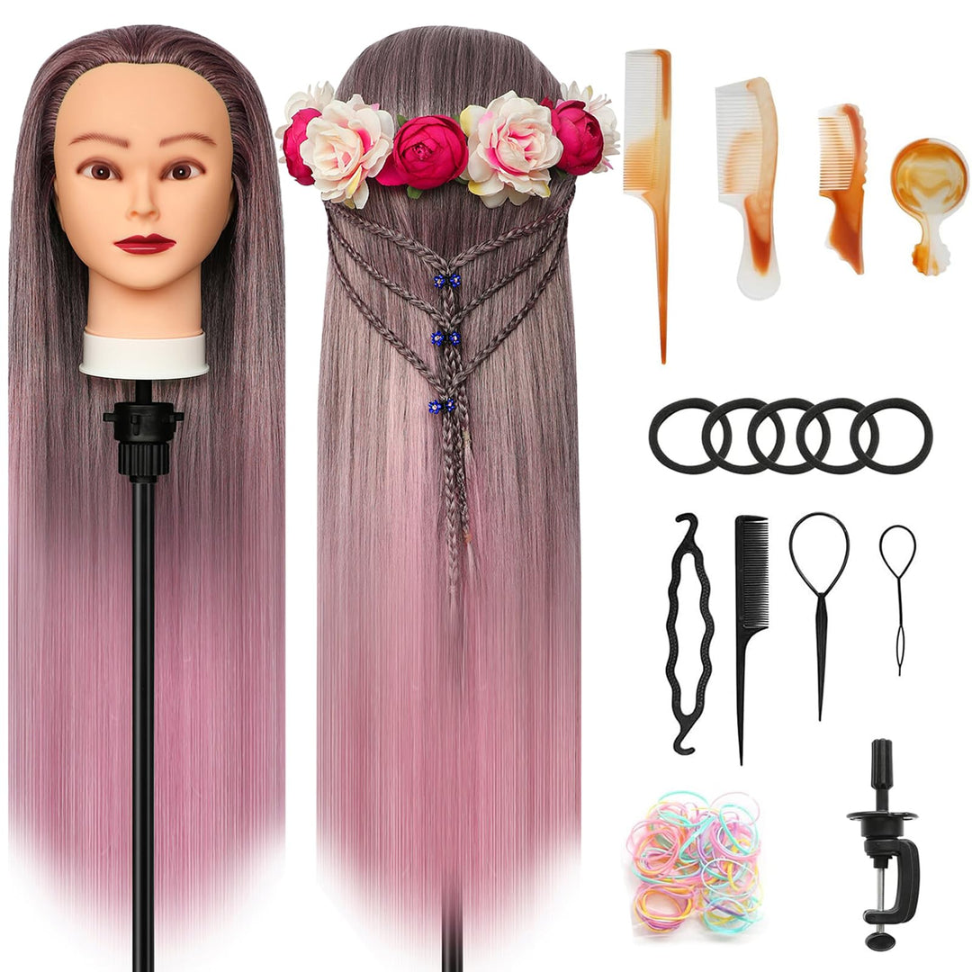 Trainingsköpfe, 28 inch Frisierkopf für Frisöre 100% Synthetikfaser-Haar Übungskopf,mit DIY Stricken