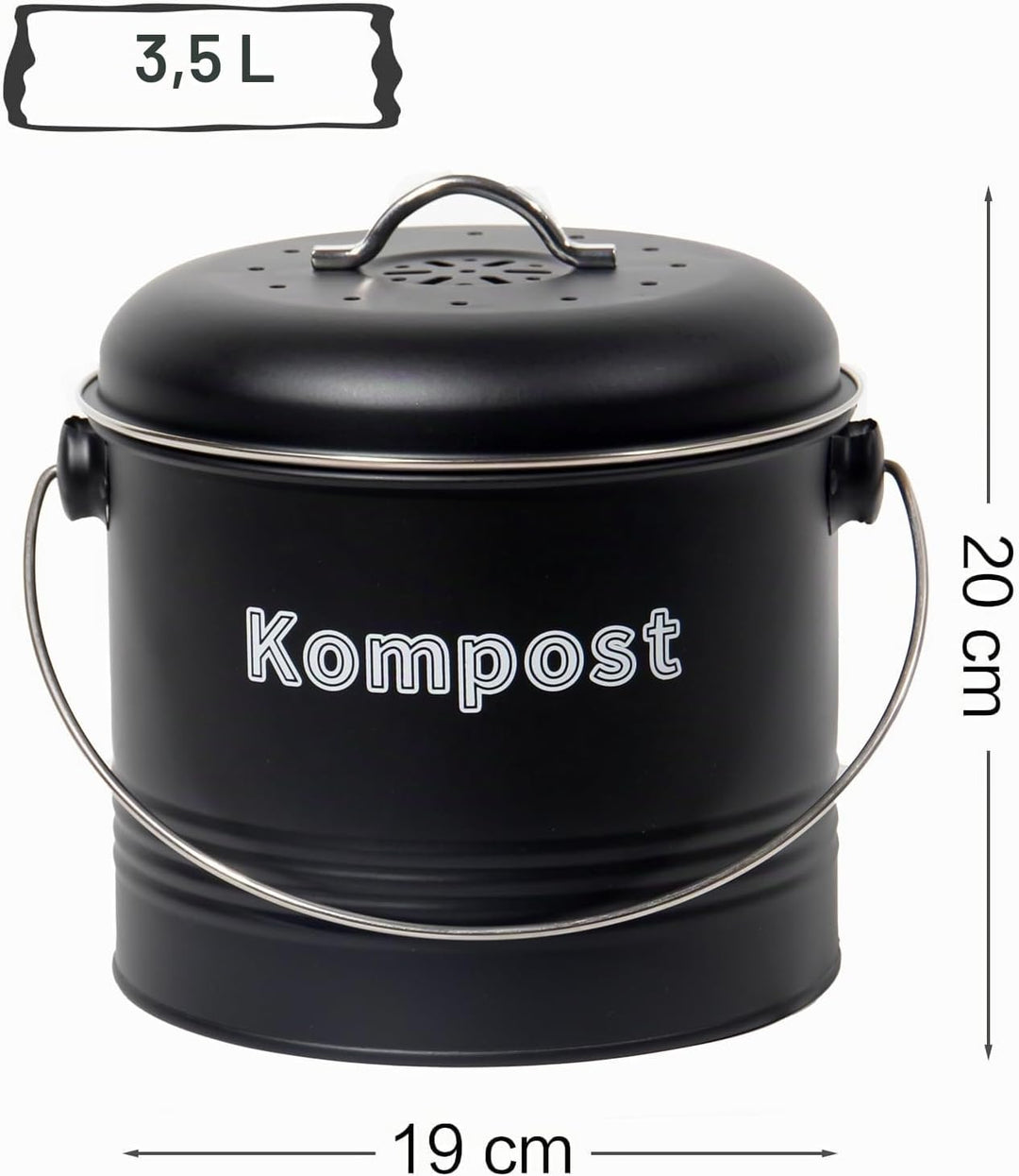 Theo&amp;Cleo Biomülleimer Küche 3,5 L, Bio Mülleimer Geruchsdicht mit Aktivkohlefiltern, Komposteimer M