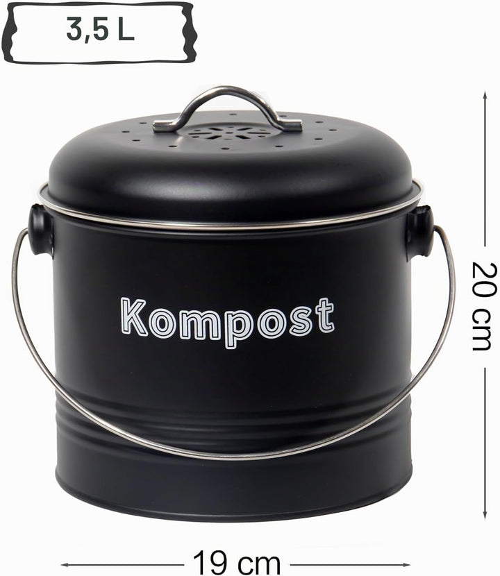 Theo&amp;Cleo Biomülleimer Küche 3,5 L, Bio Mülleimer Geruchsdicht mit Aktivkohlefiltern, Komposteimer M