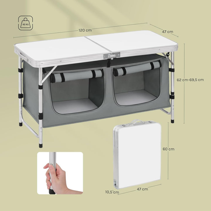 WOLTU faltbar Campingschrank Alu Campingtisch Höhenverstellbar mit Stauraum, Outdoor Campingmöbel Kl