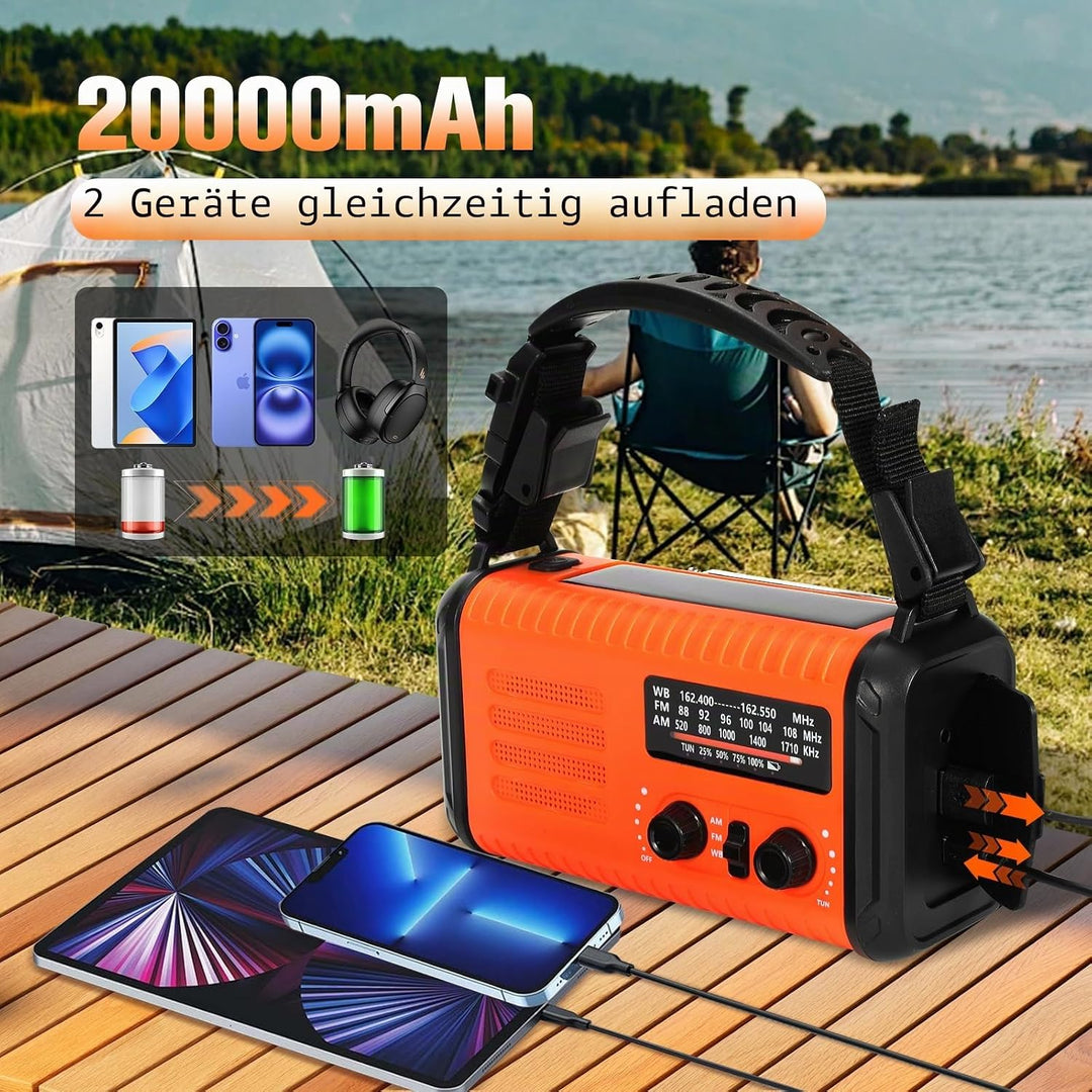Notfall-Solar-Kurbelradio mit 20.000 mAh, AM/FM NOAA tragbares Wetterradio mit USB-Aufladung, Handy-