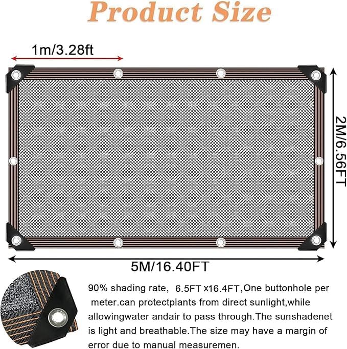 Schattierungsnetz 2x5M, Sonnenschutznetz mit Ösen, Sichtschutzgewebe 90% Schattierwirkung, Sonnensch