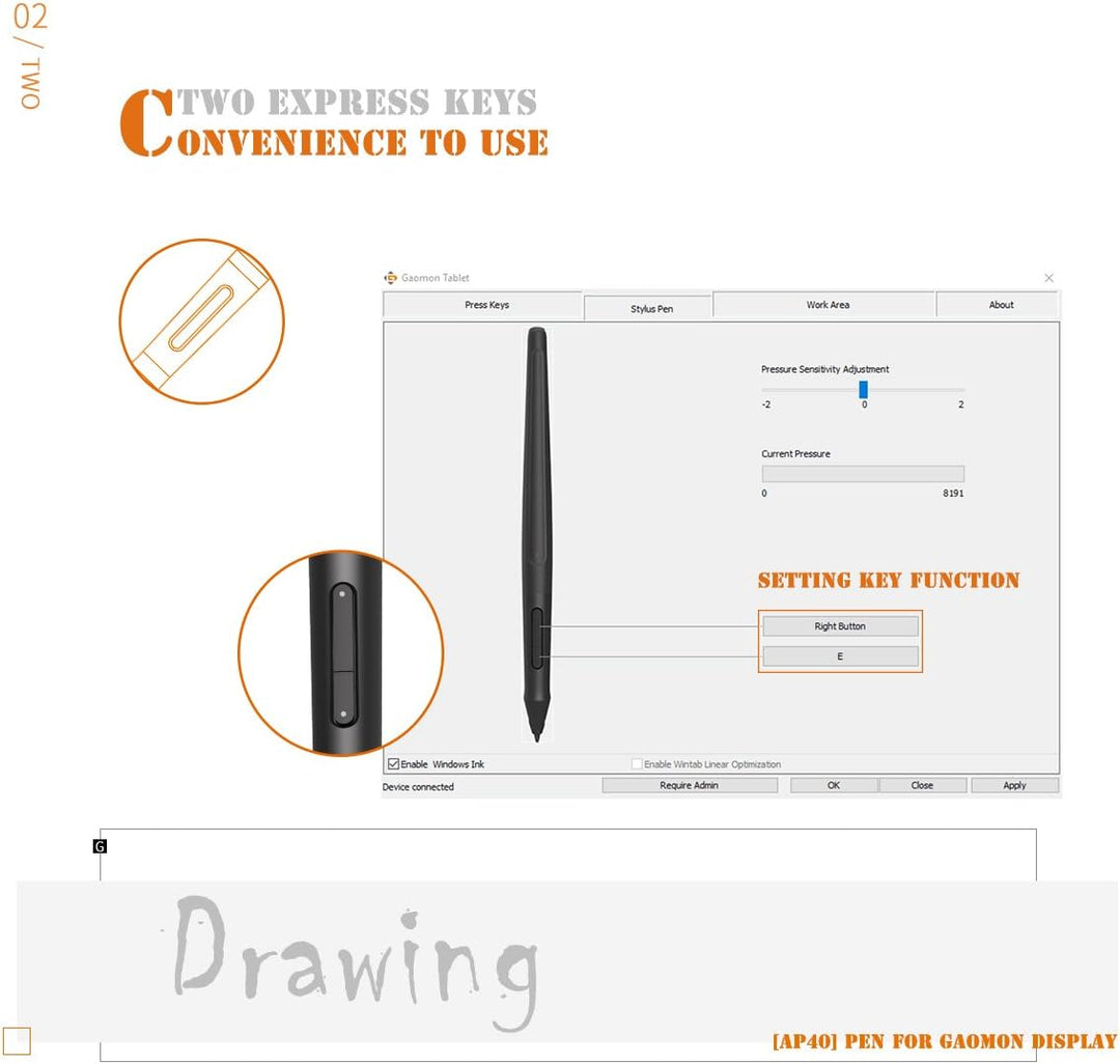 GAOMON ArtPaint AP40 Wiederaufladbare Stift PD1560